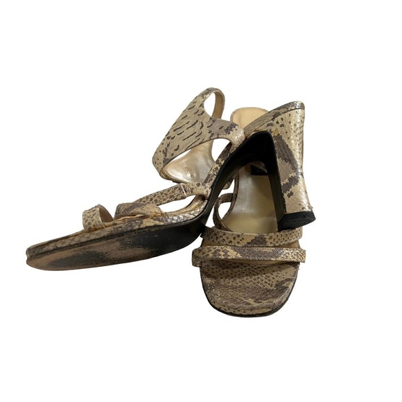 Vintage 90s Y2k Kenneth Cole Chunky Strappy Snakeskin Heels SZ 9 - Picture 12 of 16